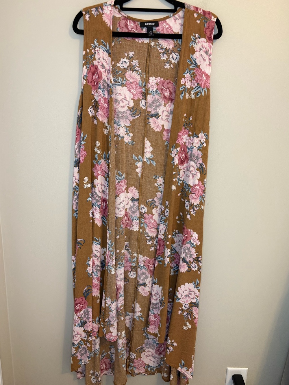 Torrid Floral Longline Kimono Duster Vest Size 1X 1/2 Boho